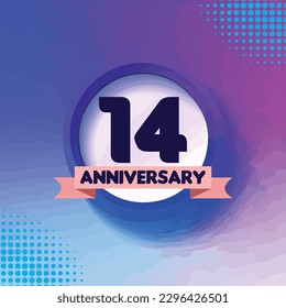 14 años de celebración círculo vectorial con fondo azul y lila