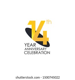 14 years anniversary celebration Yellow Color Design logotype. anniversary logo isolated on White background, vector Horizontal number design for celebration, invitation card, and greeting - Vector