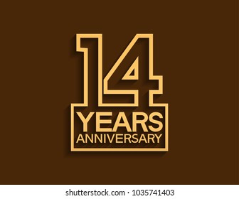 14 years anniversary design line style with square golden color for celebration event