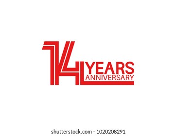 14 years anniversary design with red multiple line style isolated on white background for celebration