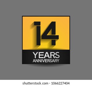 14 years anniversary design square style yellow and black color isolated on gray background for celebration event