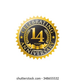 14 years anniversary golden black badge logo