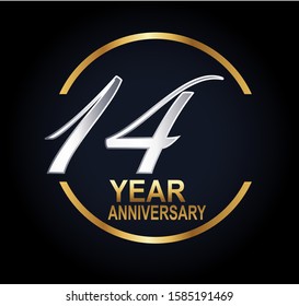 14 years anniversary golden and silver color with circle ring isolated on black background for anniversary celebration event
