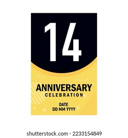 14 years anniversary invitation card  design, modern design elements, white background vector design