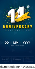 14 years anniversary invitation card - celebration template 
design , 14th anniversary modern design elements, dark blue 
background - vector illustration