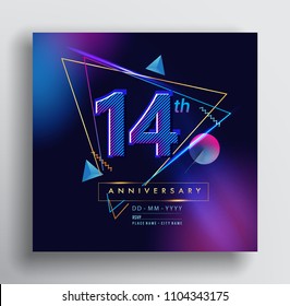 14 Years Anniversary Logo with Colorful Galactic background, Vector Design Template Elements for Invitation Card and Poster Your Birthday Celebration.