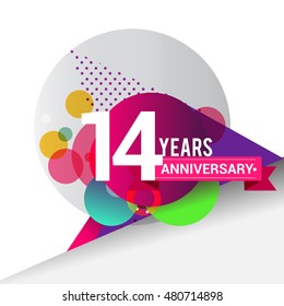 14 Years Anniversary logo with colorful geometric background, vector design template elements for your birthday celebration.