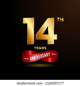 14 years anniversary logo with red ribbon for booklet, leaflet, magazine, brochure poster, banner, web, invitation or greeting card. Vector illustrations.