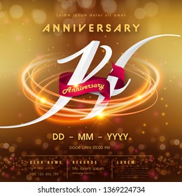 14 years anniversary logo template on golden Abstract futuristic space background. 14th modern technology design celebrating numbers with Hi-tech network digital technology concept design elements.
