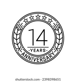 14 years anniversary logo template. 14th line art vector and illustration.