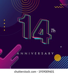 14 years anniversary logo, vector design birthday celebration with colorful geometric background and circles shape.