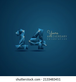 14 years anniversary logotype with blue low poly style. Vector Template Design Illustration.