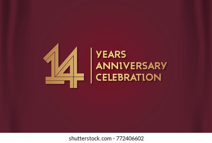 14 Years Anniversary Logotype with  Golden Multi Linear Number Isolated on Red Curtain Background