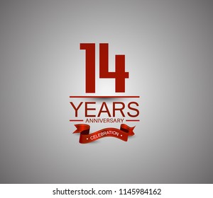 14 years anniversary logotype simple design with red ribbon for celebration purpose