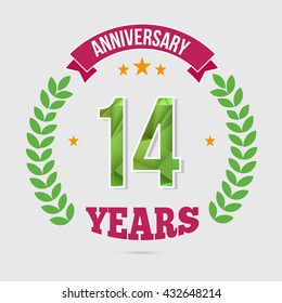 14 Years Anniversary with Low Poly Design and Laurel Ornaments