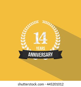 14 Years Anniversary with Low Poly Design and Laurel Ornaments