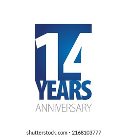 14 Years Anniversary negative space numbers blue white logo icon banner