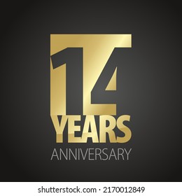 14 Years Anniversary negative space numbers gold black logo icon banner