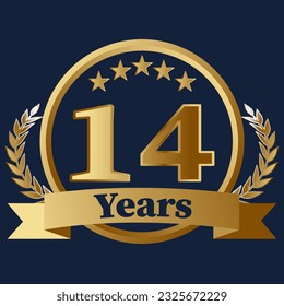 14 Years Anniversary on gold with stars and laurels