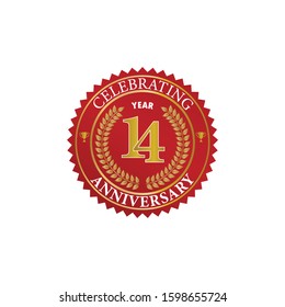 14 Years anniversary red gold badge logo