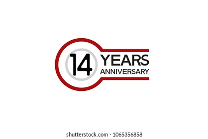 14 years anniversary red and gray color with circle isolated on red background for celebration event isolated on white background