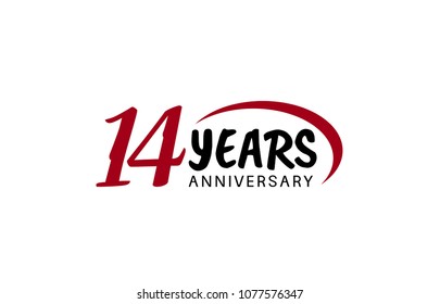 14 years anniversary red swoosh and black color design for company celebration isolated on white background 
