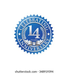 14 years anniversary silver blue badge logo