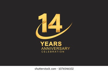 14 years anniversary with swoosh design golden color isolated on black background for celebration