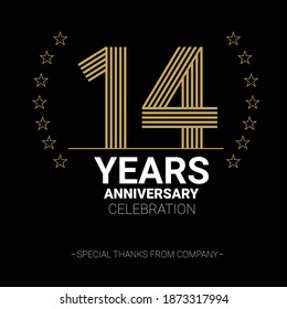 14 years anniversary vector icon, logo. Graphic design element with number and text composition for 14th anniversary.