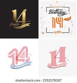 14 years anniversary vector number icon, birthday logo label, anniversary design