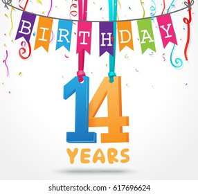 14 Years Birthday Celebration Greeting Card Stock Vector (Royalty Free ...