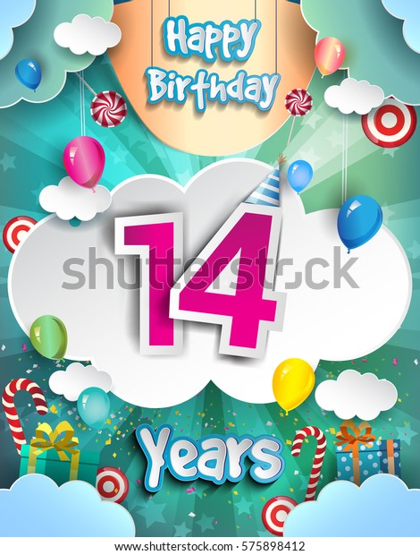 14 Years Birthday Design Greeting Cards Stock Vector (Royalty Free ...