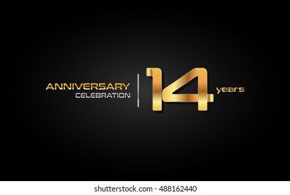 14 years gold anniversary celebration logo, isolated on dark background