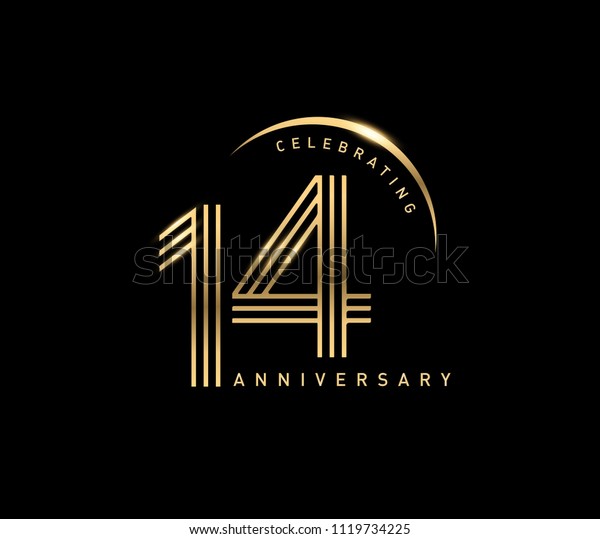 14 years\
gold anniversary celebration simple logo, isolated on dark\
background. celebrating Anniversary logo with ring and elegance\
golden color vector design for celebration,\
