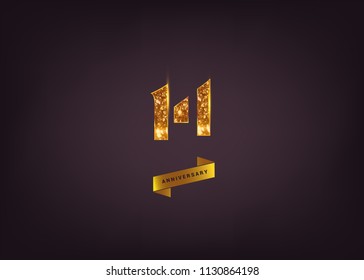 14 Years gold Anniversary logotype made from golden glitter isolated on black background for company celebration event, birthday