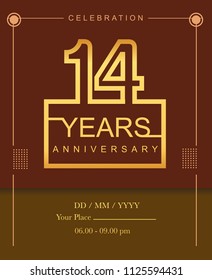 14 years golden anniversary design line style with square golden color for anniversary celebration event.
