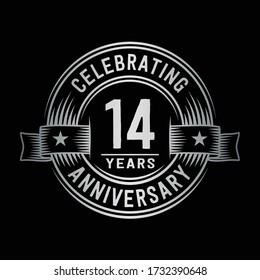 Plantilla de diseño de logotipo de 14 años. Vector e ilustración del 14º aniversario.