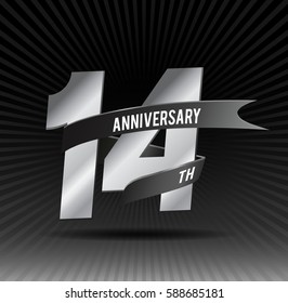 14 years silver anniversary logo celebration with ring and ribbon.