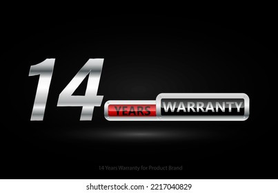 14 years warranty silver logo isolated on black background, vector design for product warranty, guarantee, service, corporate, and your business.