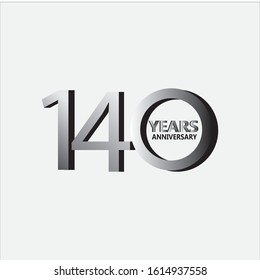 140 anniversary logo with silver. Vector design template elements for your birthday celebration.