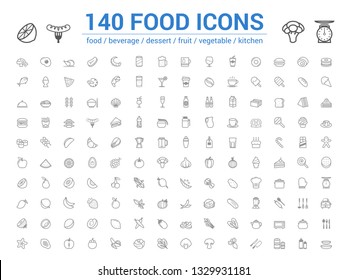 140 food line icons set  Vector illustration white background   