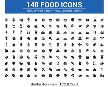 140 food line icons set. Vector illustration on white background  