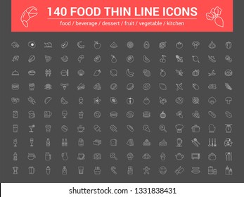 140 food thin line icons set. Vector illustration