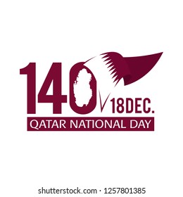 140 Qatar National Day. Arabic Translation: Our National Day.18 December. Flag. Vector Illustration. 