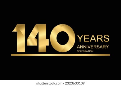 140 year anniversary vector banner template. gold icon isolated on black background.