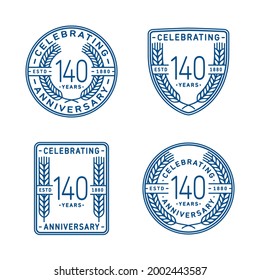 140 years anniversary celebration logotype. 140th anniversary logo collection. Set of anniversary design template. Vector and illustration.