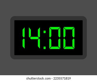 14:00 hours digital clock. Alarm clock design for schedule. Timer icon with digital numbers for appointments and business