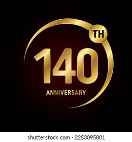 140th anniversary. Anniversary logo design concept with golden ring for anniversary celebration event, invitation card, greeting card, banner, poster, flyer, book cover. Logo Vector Template