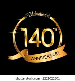 140th Anniversary. Perfect template design for Anniversary celebration event with gold color ribbon and ring, vector illustration