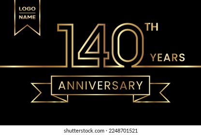140th Anniversary template design with gold color for celebration event, invitation, banner, poster, flyer, greeting card. Line Art Design, Vector Template